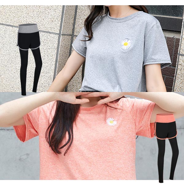 トレーニングウェア レディース 菊 カワイイ【上下セット】 スポーツウェア セットアップ おしゃれ ランニング ヨガ ジム Tシャツ ショートパンツ 春 夏 関連画像3