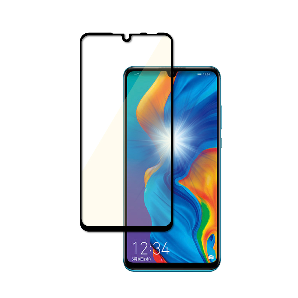 HUAWEI P30 lite P20 lite ガラスフィルム 目に優しい ブルーライトカット フルカバー フィルム 日本製旭硝子 硬度9H  UQmobile Y!mobile P30lite P20lite 黒色