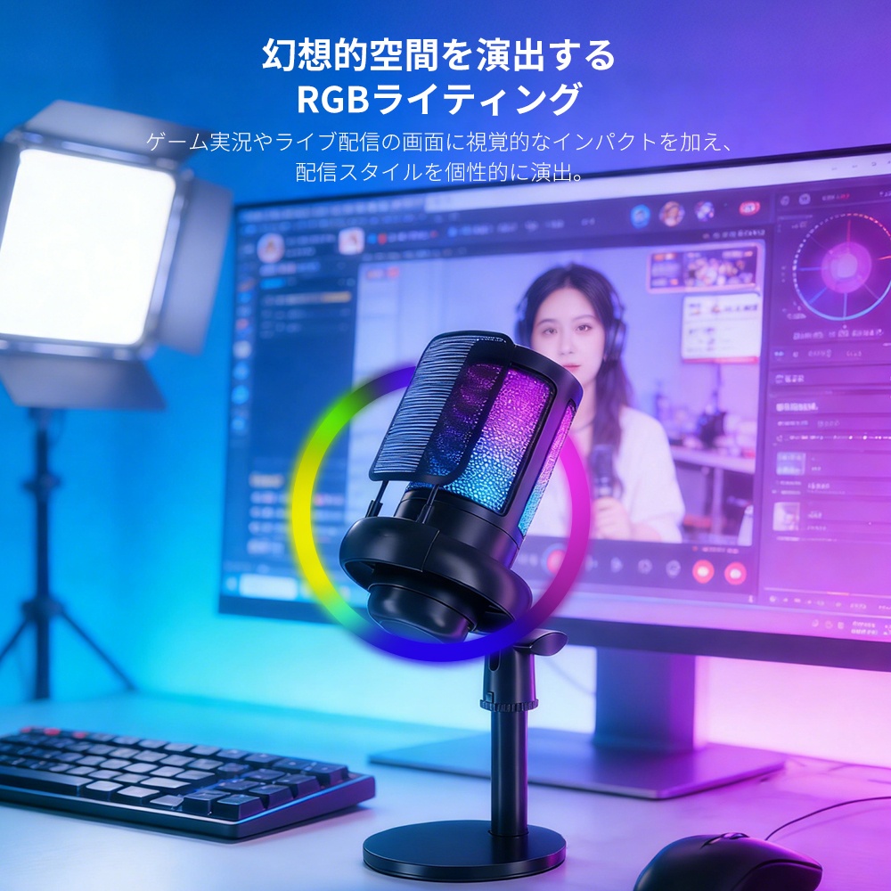 コンデンサーマイク ゲーミングマイク 録音 配信 スタンド 多機能対応