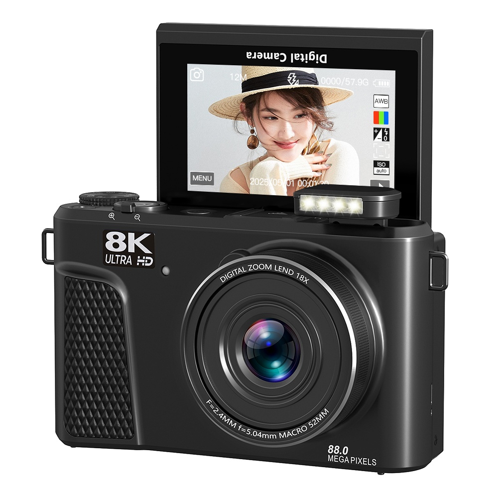 デジカメ WIFI対応 8K 8800万画素 高画質 180度回転 64GBSDカード付き