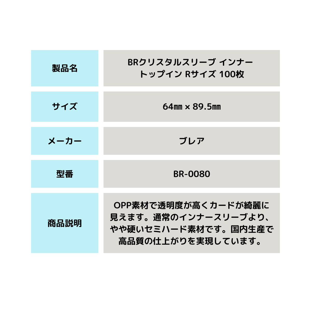 ブレア スリーブ カード トレカ インナースリーブ トップイン