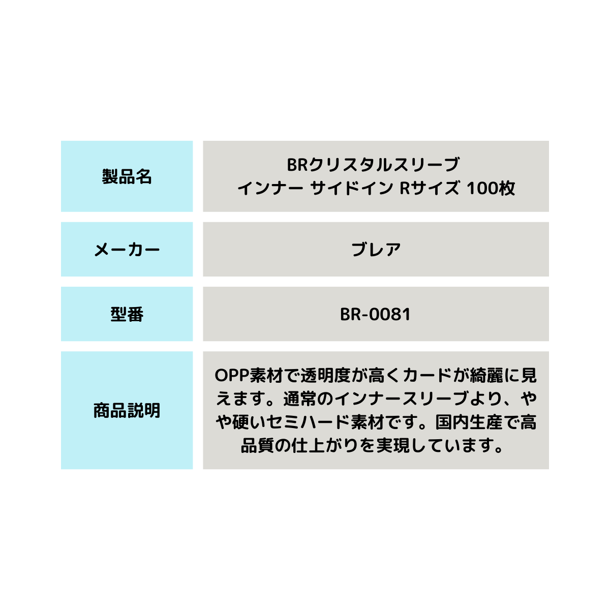 ブレア スリーブ カード トレカ インナースリーブ サイドイン 横