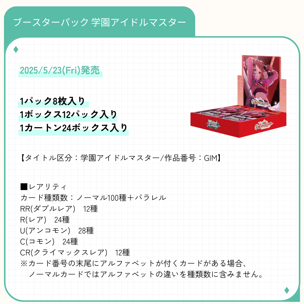 ヴァイスシュヴァルツ 学園アイドルマスター BOX ブースター