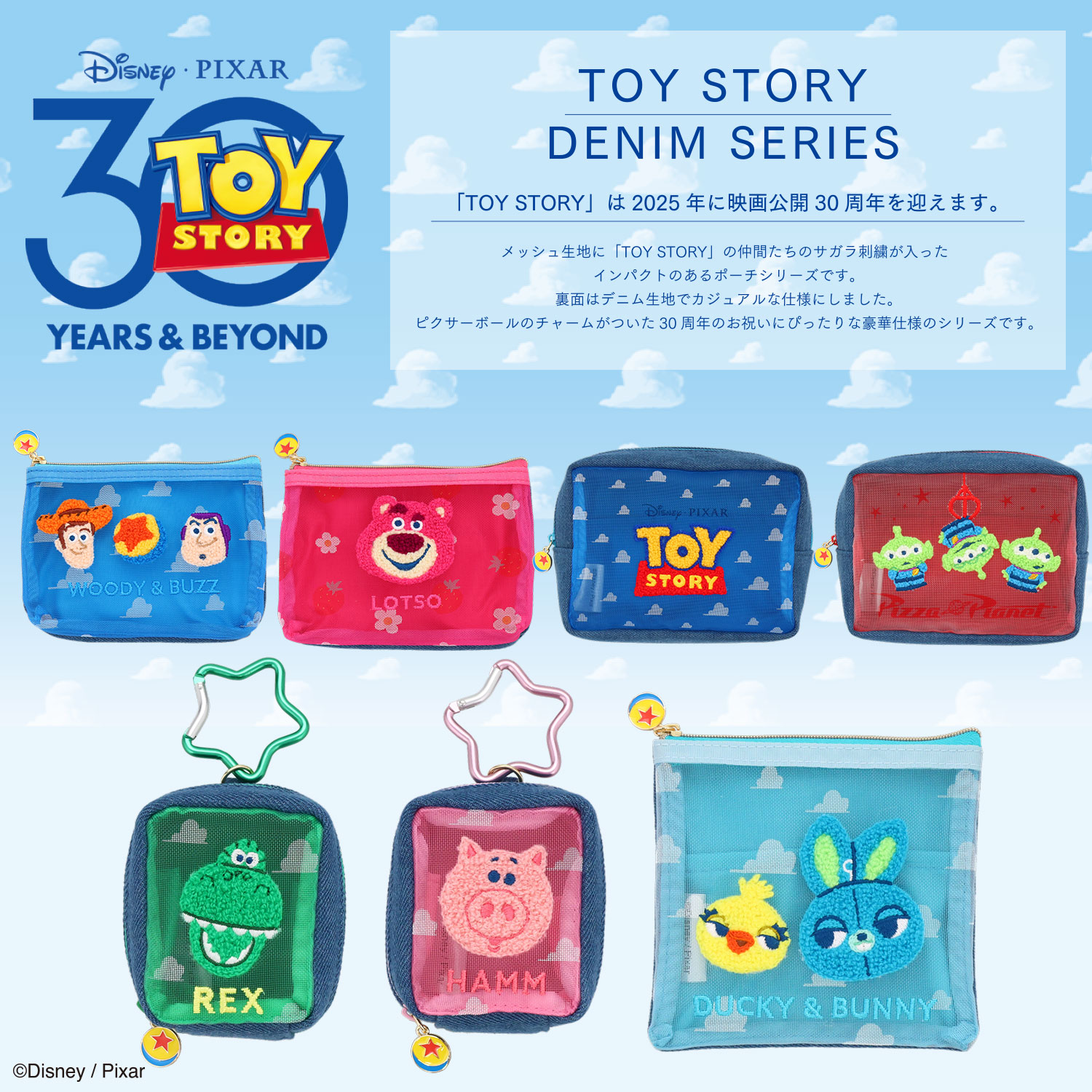 SHOBIDO Disney TOY STORY デニムシリーズ フラットポーチ ＜ダッキー