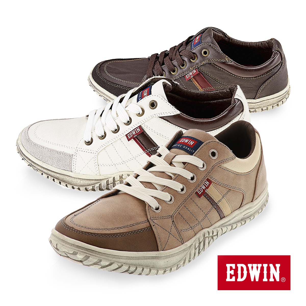 EDWIN エドウイン メンズ スニーカー ローカット カジュアル シューズ EW-345 LO ベージュ/ダークブラウン/ホワイト  25.0cm〜28.0cm :ew-345:靴のシューマート - 通販 - Yahoo!ショッピング