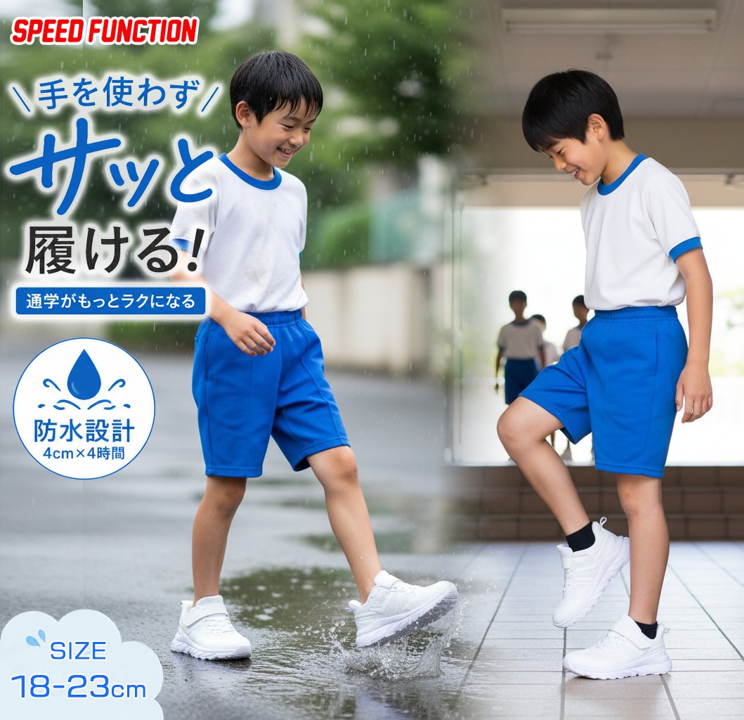手を使わずに履ける 防水 ハンズフリーシューズ FKR-1534 ホワイト 18