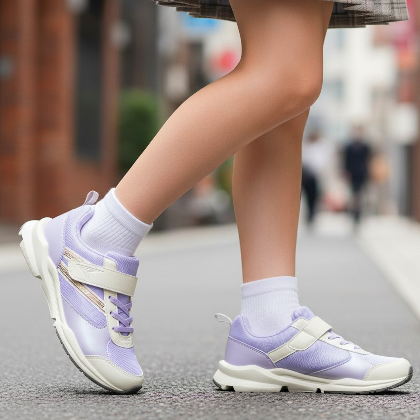 瞬足 スニーカー （女の子）LC814 LEC8140 サックス/グレー ラベンダー