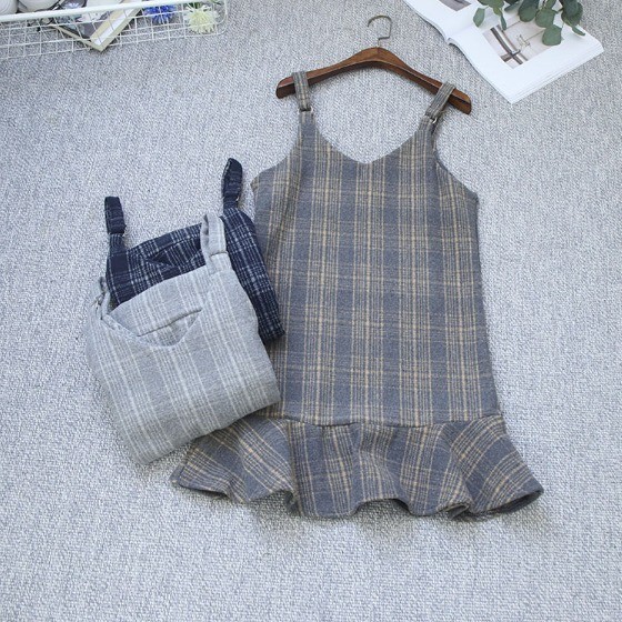 ジャンパー スカート ワンピース グレン チェック 色 Aライン モノクロ