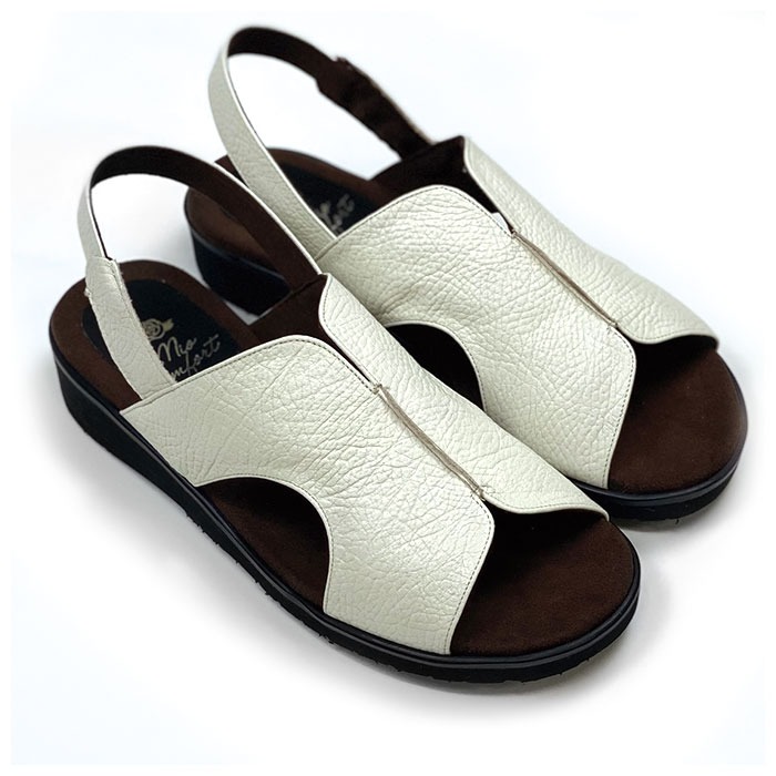 日本製 本革 サンダル レディース ウェッジヒール 厚底 5cm 幅広 3e