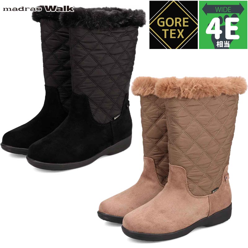 4E 幅広 ワイド マドラスウォーク レディース ブーツ 靴 シューズ 防水 透湿 キルティング ハーフ丈 ファーブーツ 冬 雨 雪 送料無料 madras Walk MWL2232 madras Walk（マドラス ウォーク） 4E 幅広 ワイド レディース ブーツ