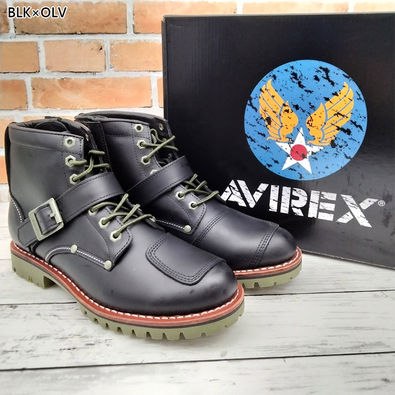 AVIREX 黒 レザーバックル付き ミドルカットブーツ バイクブーツ　24cm 8401-472-1603-24_5.jpg