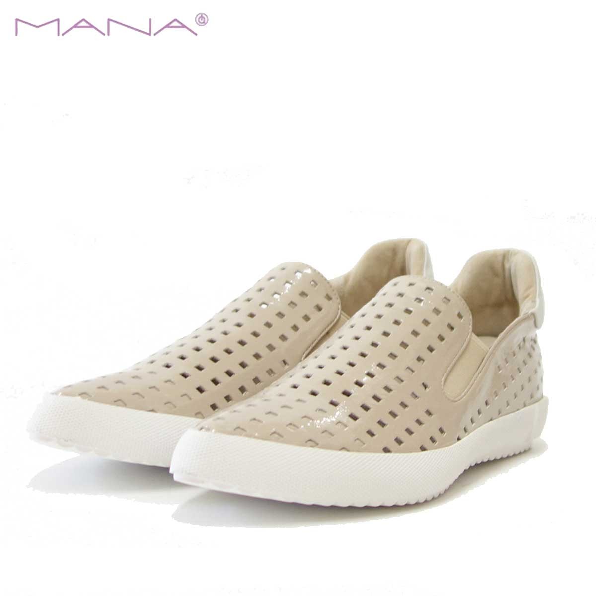 未使用級✨️MANA マナ パンチングスニーカー エナメル ベージュ 37 送料無料】MANA マナ スニーカー スリッポン パンチング