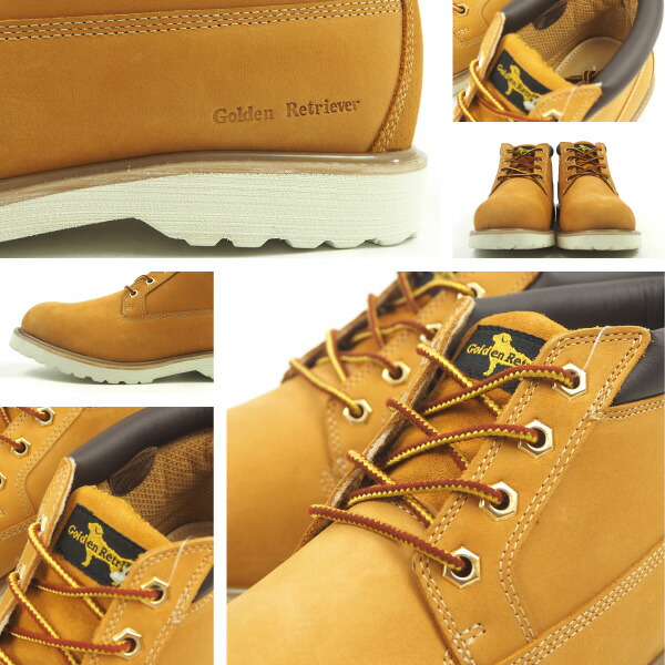 【未使用・展示品】Golden Retriever レザーマウンテンブーツ イエロー 本革レザーブーツ ミッドカット メンズ ゴールデンレトリバー
