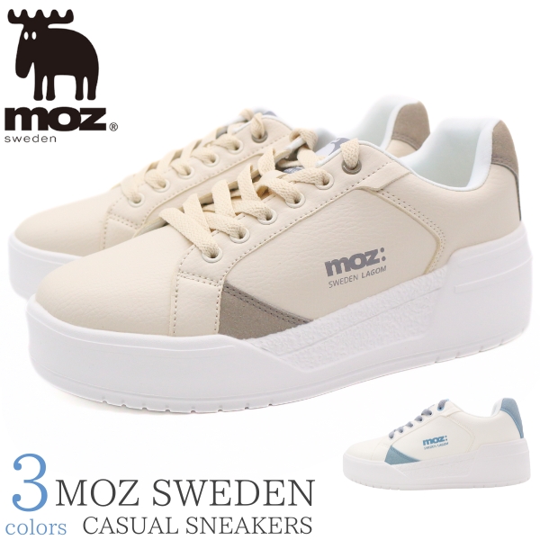 moz（モズ） スニーカー レディース 靴 白 ホワイト ブルー くすみ
