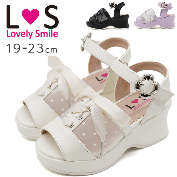 サンダル キッズ ジュニア 子供 靴 女の子 黒 ブラック 白 アイボリー