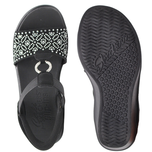 SKECHERS スケッチャーズ サンダル レディース 黒 ブラック 白色