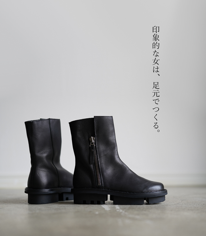 トリッペン サイドジップ プラットフォーム ブーツ ディアー ブラック trippen side zip platform boots  DEER-WAW 購入特典防水スプレー付