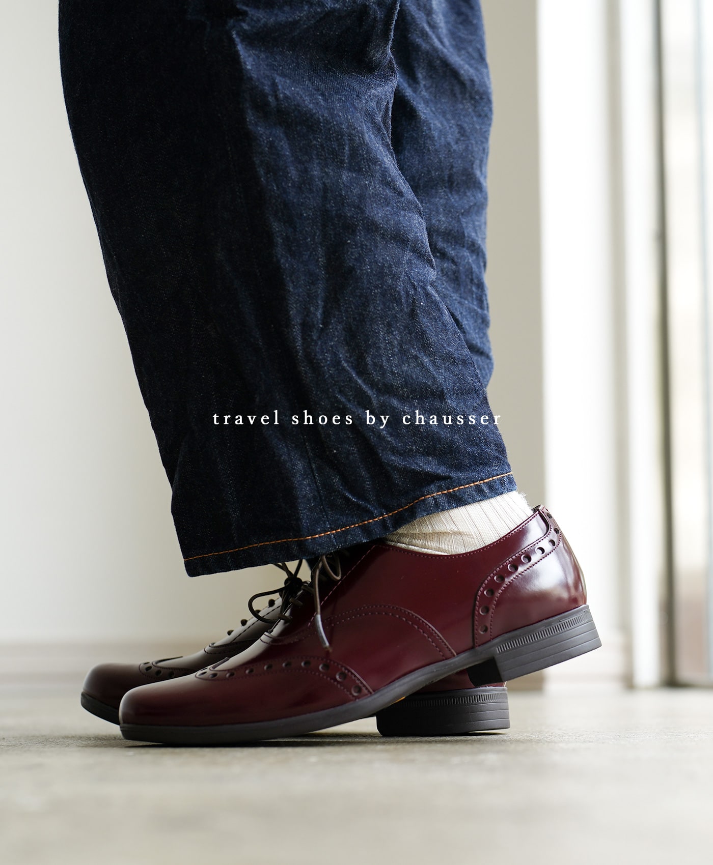 ショセ トラベルシューズ レディース ウィングチップ バーガンディ レザー 本革 TRAVEL SHOES by chausser TR-004  BDG レビュー特典 タオルハンカチ