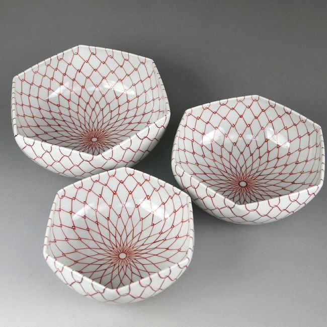 清水焼 芳山作小鉢 3客 京焼 清水焼 赤網目六角三段鉢 芳山 : 松韻堂 Yahoo!店 - 通販 - Yahoo