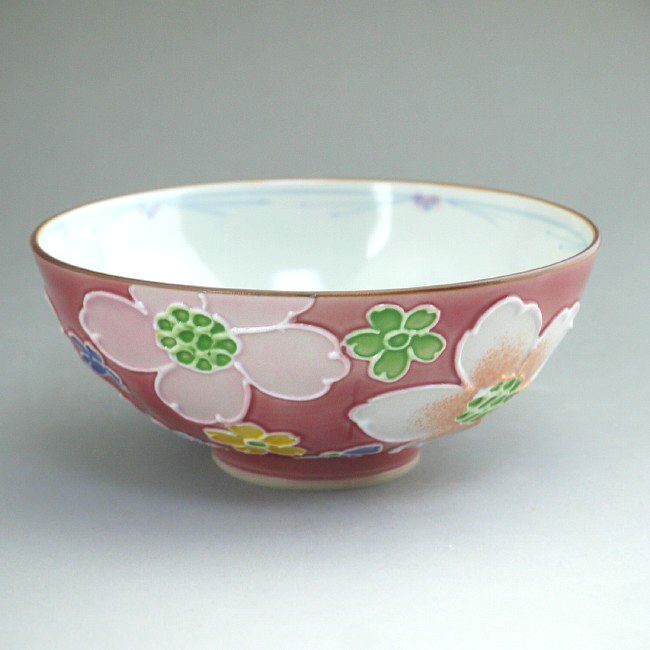 京焼 清水焼 赤地桜紋ご飯茶碗 昇峰 小 : 松韻堂 Yahoo!店