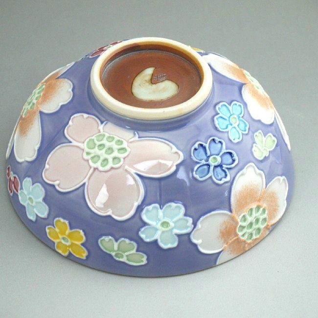 京焼　紫塗さくらご飯茶碗 京焼 紫塗さくらご飯茶碗 美術品・アンティーク・コレクション