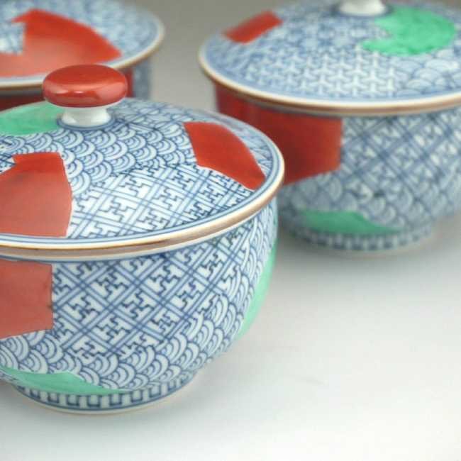 清水焼 繁友孝峰 祥瑞花鳥蓋付汲出碗 2客+蓋無し1客 ￥10000 　箱なし 京焼 清水焼 菊彫祥瑞蓋付汲出碗揃え 壹楽 : 松韻堂 Yahoo!店