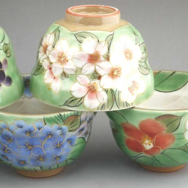 京焼 清水焼 織部五草花お茶呑茶碗揃え 陶あん : 松韻堂 Yahoo