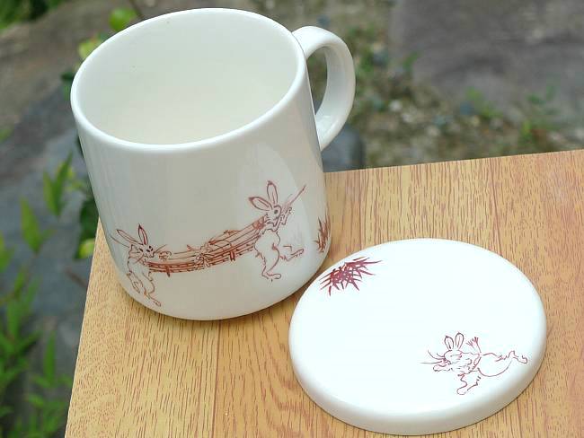 京焼 清水焼 鳥獣戯画蓋付きマグカップ a柄赤絵 : 松韻堂 Yahoo!店