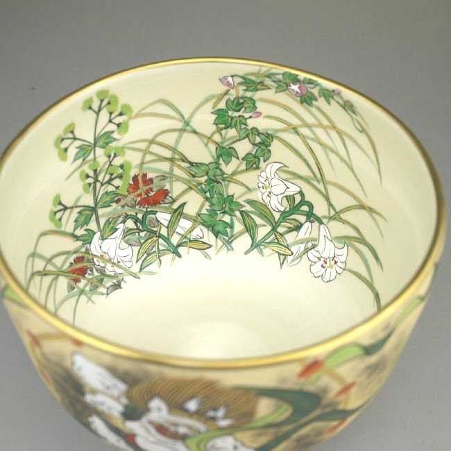 京焼 清水焼 抱一写雷神・夏草図抹茶茶碗 善昇 : 松韻堂 Yahoo!店