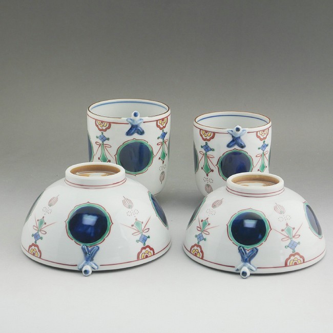 京焼 清水焼 丸紋瓔珞一閑人夫婦湯呑と夫婦茶碗セット 紫峰 : 松韻堂