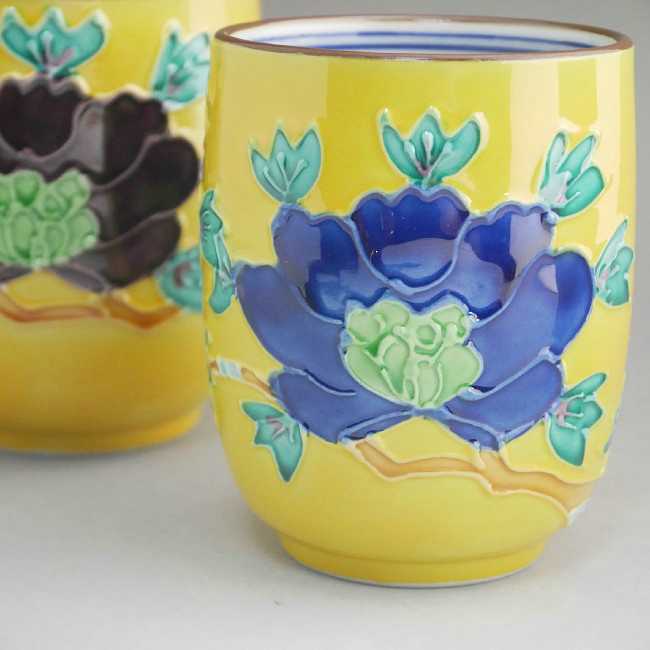 京焼 清水焼 黄交趾牡丹夫婦湯呑 洸春 : 松韻堂 Yahoo!店 - 通販