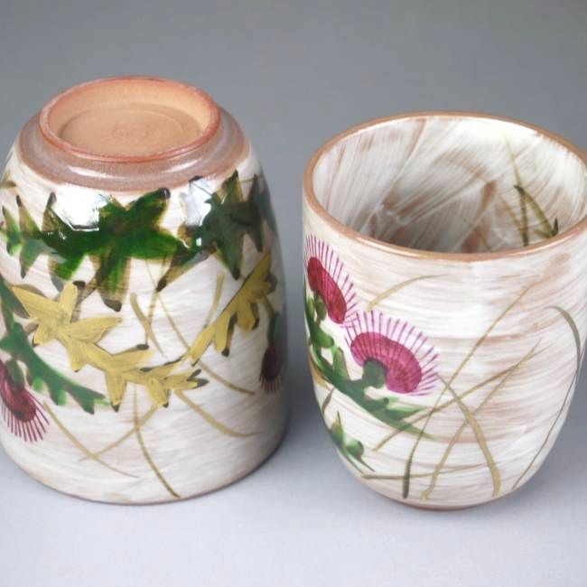 京焼 清水焼 乾山あざみ夫婦湯飲みと夫婦茶碗 嘉豊 : 松韻堂 Yahoo!店