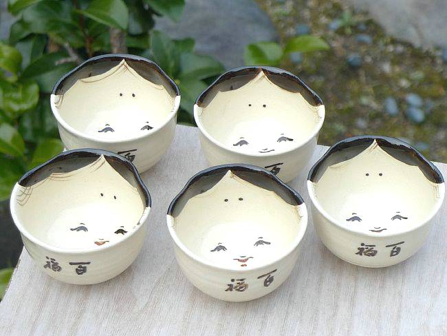 京焼 清水焼 お福煎茶碗揃え 与し三（※注意※ぐい呑サイズです
