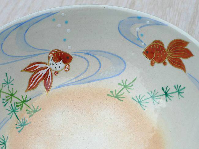 流水に金魚絵 茶碗 丸型 流水に金魚絵 茶碗 丸型 O79734019 - 工芸品新着