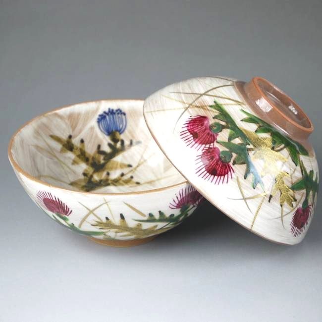 京焼 清水焼 乾山あざみ夫婦湯飲みと夫婦茶碗 嘉豊 : 松韻堂 Yahoo!店