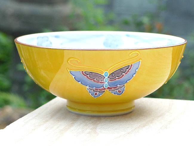 京焼 清水焼 黄交趾蝶々ご飯茶碗 昇峰 大 : 松韻堂 Yahoo!店 - 通販