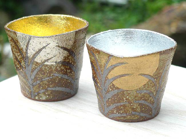 京焼 清水焼 金銀箔秋月ぐいのみセット 伯耆西山 : 松韻堂 Yahoo!店