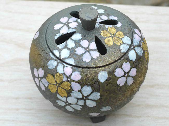 絶品！清水焼香炉★手描きオーダー発注品◆黒地×月下美人 絶品！清水焼香炉☆手描きオーダー発注品◇黒地×月下美人