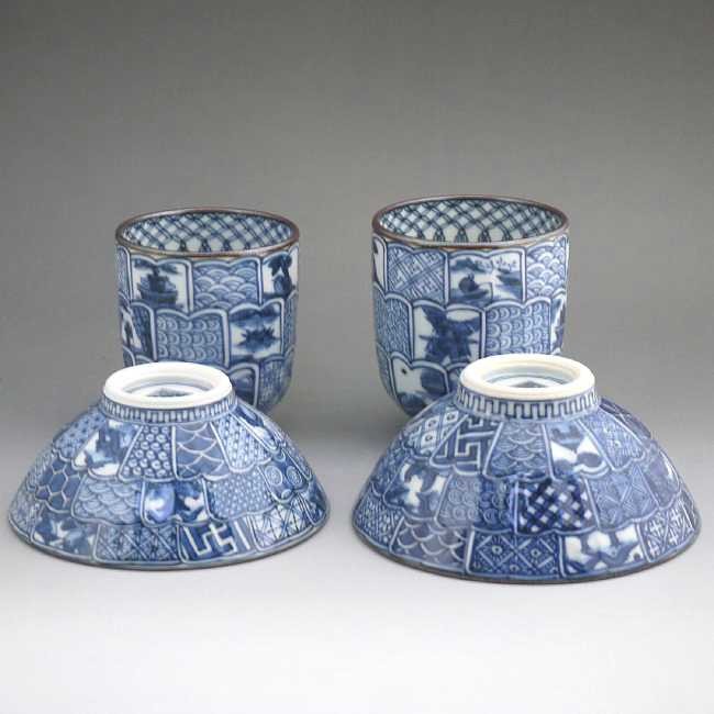 京焼 清水焼 菊彫祥瑞夫婦湯呑と夫婦茶碗セット : 松韻堂 Yahoo!店