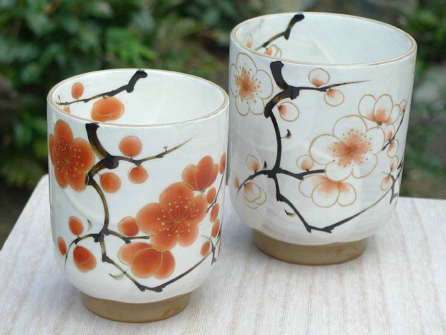 京焼 清水焼 紅白梅夫婦湯飲み 陶あん : 松韻堂 Yahoo!店 - 通販