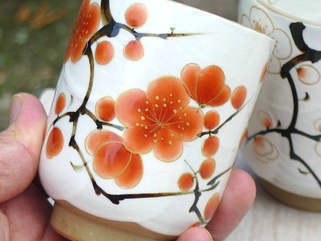 京焼 清水焼 紅白梅夫婦湯飲み 陶あん : 松韻堂 Yahoo!店 - 通販