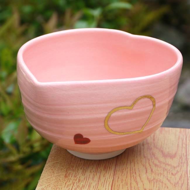 京焼 清水焼 ハート抹茶茶碗 ピンク地 良二 : 松韻堂 Yahoo!店 - 通販