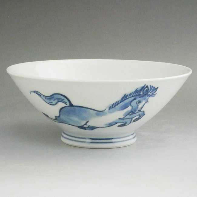 【京焼 染付】煎茶碗 ぐい呑 左馬（ひだりうま） 縁起物 銘「泰仙」 染付左馬夫婦ご飯茶碗 - 京焼清水焼 松韻堂