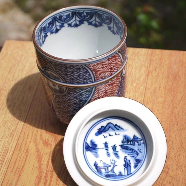 京焼 清水焼 彩捻丸紋山水湯呑み 春晃 蓋付 大 : 松韻堂 Yahoo!店