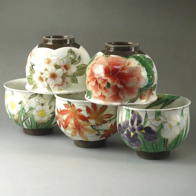 京焼 清水焼 四季彩五草花お茶呑茶碗揃え 陶あん : 松韻堂 Yahoo
