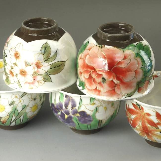 京焼 清水焼 四季彩五草花お茶呑茶碗揃え 陶あん : 松韻堂 Yahoo!店