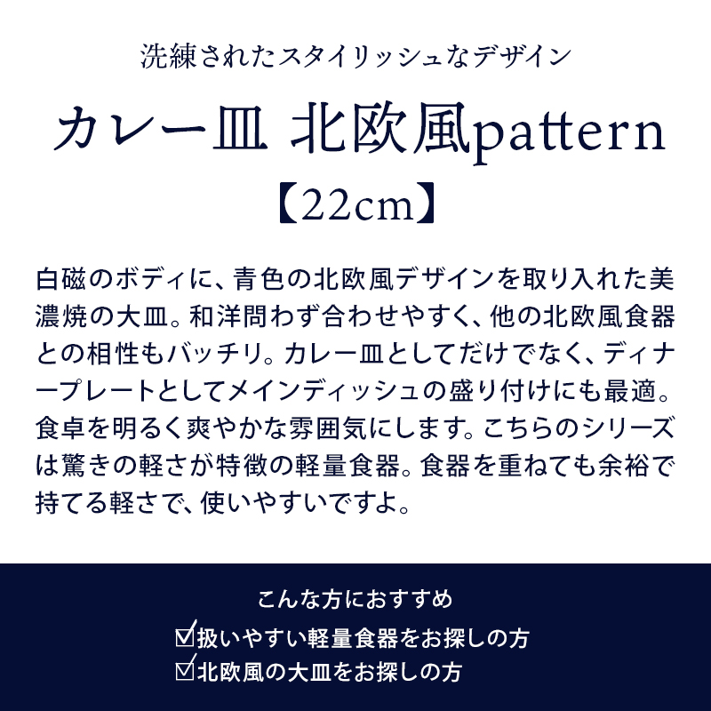 カレー皿 22cm 北欧風pattern 軽量食器