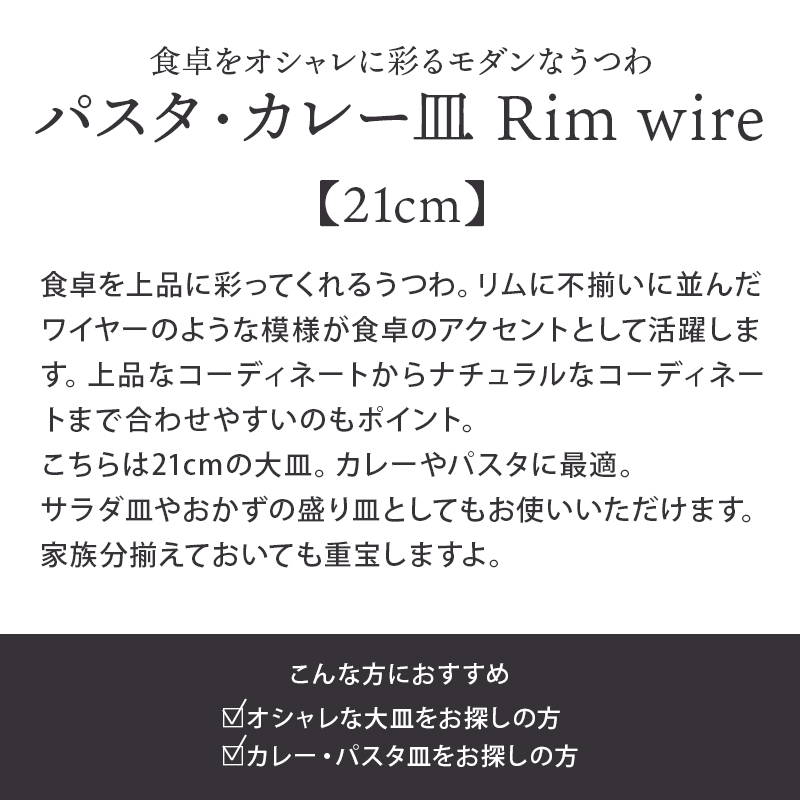 パスタ・カレー皿 21cm Rim wire