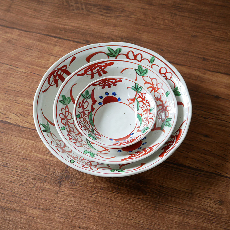 深皿 21.5cm 粉引 手描き赤絵 和食器 プレート お皿 皿 食器 取り皿