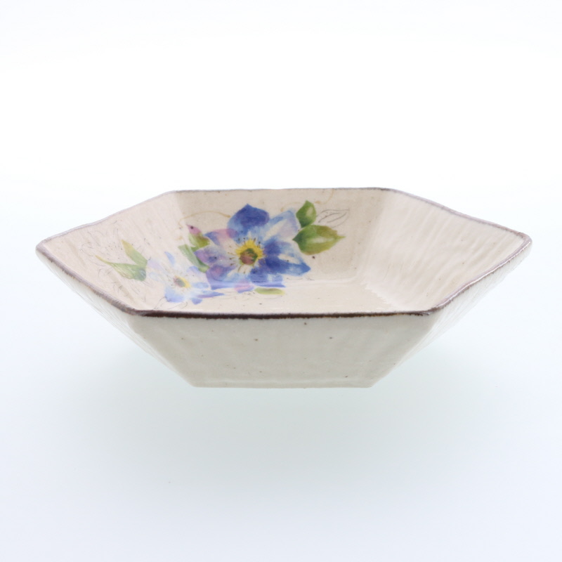 六角鉢 16.5cm 花模様 青 側面 深さ